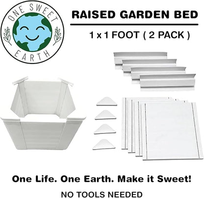 Raised Garden Bed - 1x1 ft Planter Box - White HDPE - No Tools Needed - DIY Kit for Urban Gardening, Flowers, Herbs & Vegetables - Made in The USA - 2 Pack