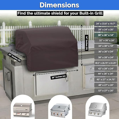 Covers & All Built-in Grill Cover for Outdoor Grill – Heavy Duty 12 oz Waterproof Built-in BBQ Grill Cover, PVC-Coated Polyester with Elastic Hem for Snug Fit (30 x 26 x 14 inches, Coffee)