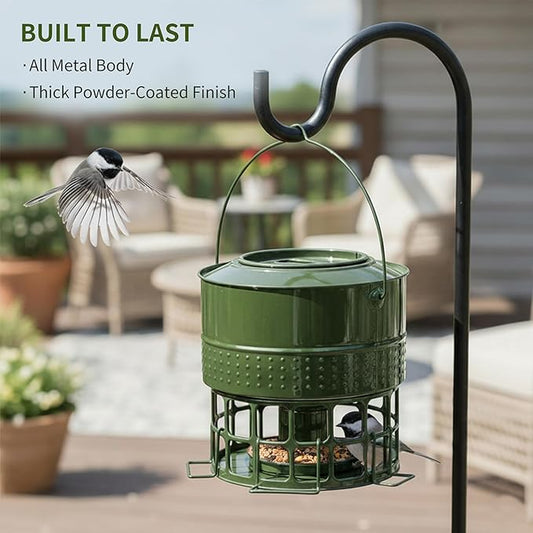 Solution4Patio Bird Feeder, 10LB Powder Coated Metal Wild Birdfeeder with 32 Feeding Stations & Triple Perches, Rust-Proof Hanging Design for Cardinals, Finches and Outdoor Garden Use (Glazed Green)