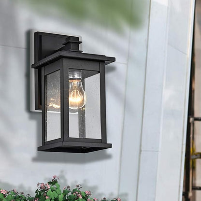 MICSIU 2 Pack Outdoor Wall Sconce, 12 Inch Black Exterior Light Fixtures with Clear Seedy Glass, Metal Outside Lights for House, Porch, Garage.