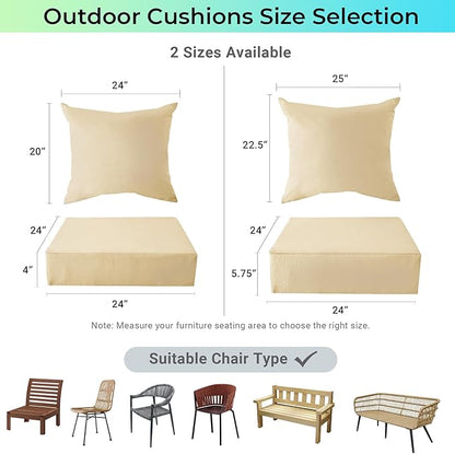 Outdoor Cushions for Patio Furniture,Outdoor Seat Cushion Set 24 x 24 x 5.75 Inch,Waterproof & Fade Resistant Outdoor Chair Cushions,Deep Patio Chair Cushion with Removable Cover,Beige