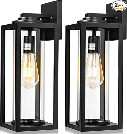 16inch Large Outdoor Wall Lights - 2 Packs Modern Black Exterior Light Fixture with Clear Glass Shade, Waterproof Porch Lighting for House, Farmhouse Sconces Lantern for Front Door, Garage