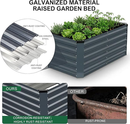 Galvanized Raised Garden Bed 6x3x2ft, Raised Beds for Gardening, Reinforced Support Bars & Safety Edges for Vegetables, Flowers, Herbs, Gray (Grey, 4x2x2FT)