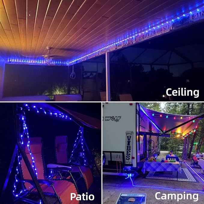 YEGUO Solar Christmas Lights Outdoor Waterproof, 2 Packs Each 33ft 100 LED Rope Lights, 8 Modes Fairy String Lights in Clear Thin Tube for Camping Fence Patio Garden Trampoline Deck(Blue)