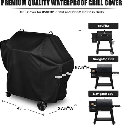Grill Cover for 850FB2/850M and 1300M PB1250CS Pit Boss Grills,600D Heavy Duty Water-Resistant BBQ Cover with Adjustable Windproof Straps for Pit Boss Wood Pellet Grills All-Season Protection