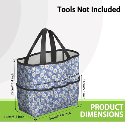 Daisy Flowers Garden Tool Bag - Waterproof Garden Tote with 8 Pockets, Large Storage Home Organizer Gardening Tool Oxford Bag for Garden Tools Kits Holder, Ideal Outdoor Gardening Gift for Women & Men