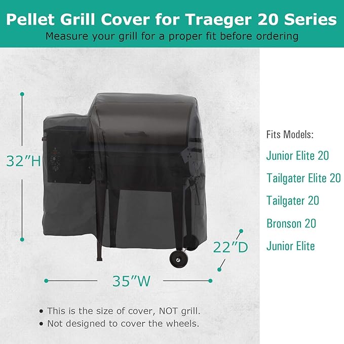 SunPatio Outdoor Heavy Duty Waterproof Grill Cover, Compatible for Traeger 20 Series Wood Pellet, Tailgater and Recteq 340 Grills, Full Length Barbecue Cover, All Weather Protection, Black