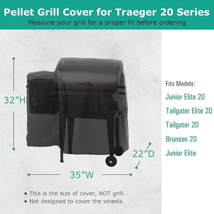 SunPatio Outdoor Heavy Duty Waterproof Grill Cover, Compatible for Traeger 20 Series Wood Pellet, Tailgater and Recteq 340 Grills, Full Length Barbecue Cover, All Weather Protection, Black