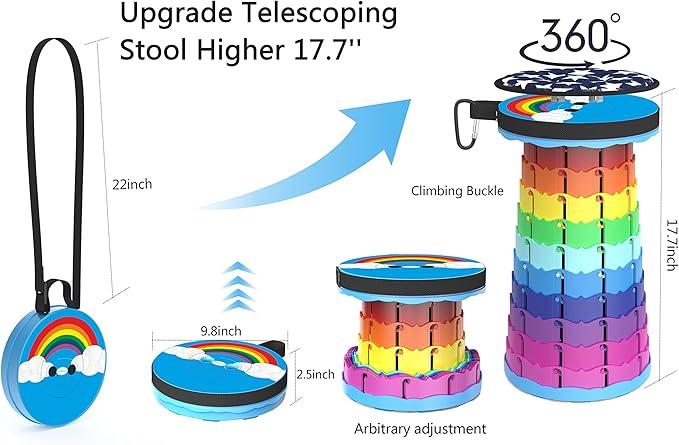 ALEVMOOM Portable Collapsible Stool Retractable Folding Telescoping Stool for Adults Sturdy Capacity 440lbs Foldable Camping Stool for Outdoor Hiking Garden BBQ