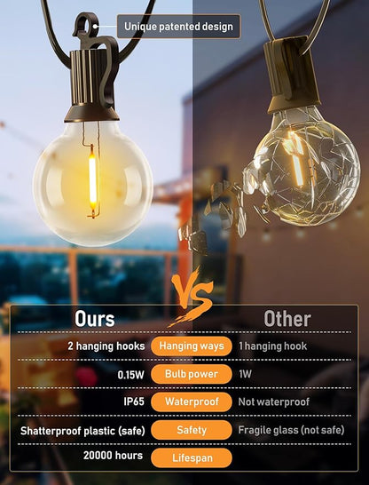 Brightown 158FT Solar String Lights Outdoor Waterproof with Remote, Solar Patio Lights with 75 Shatterproof LED Bulbs, 3 Light Mode, Dimmable & Timer, Hanging String Lights for Porch Garden Bistro