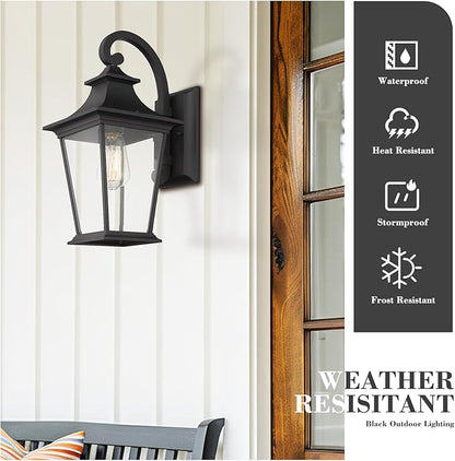 Emliviar Outdoor Wall Lantern, 1-Light Exterior Wall Mount Light with Clear Glass in Black Finish, 18" Height, 500181