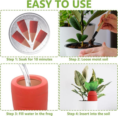 4PCS Terracotta Watering Spikes - Automatic Self-Watering Stakes, Vacation Plant Waterer for Wine Bottle, Perfect for Indoor & Outdoor Plants