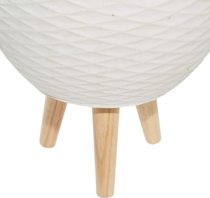 Deco 79 Ceramic Geometric Indoor Outdoor Planter Diamond Patterned Large Planter Pot with Wood Tripod Legs, Set of 2 Planters 16", 14"H, White