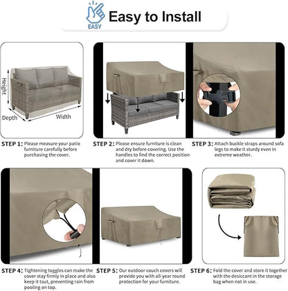 OutdoorLines Outdoor Waterproof Patio 4-Seater Couch Cover - UV Resistant Patio Sofa Furniture Covers Weatherproof Heavy Duty Glider Covers for Outdoor Furniture, 104Wx32.5Dx33H Inches, Camel