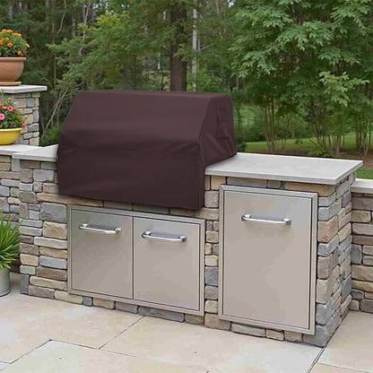 Covers & All Built-in Grill Cover for Outdoor Grill – Heavy Duty 12 oz Waterproof Built-in BBQ Grill Cover, PVC-Coated Polyester with Elastic Hem for Snug Fit (28 x 24 x 26 inches, Coffee)