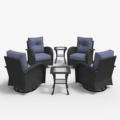 LayinSun 6 Pieces Outdoor Patio Furniture Set, Rattan Wicker Sectional Swivel Rocker Chairs Sets