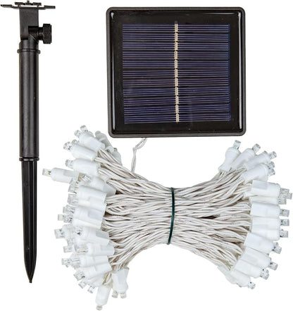 Novelty Lights 100 Light Solar Powered LED Outdoor Mini Light String, 50 Feet on White Wire, Pure White 5mm Bulbs, Automatic Dusk to Dawn Operation