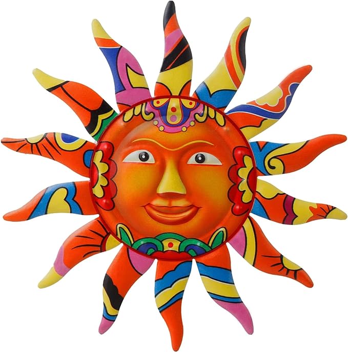 VEWOGARDEN Metal Sun Wall Art Decor Hanging for Indoor Outdoor Home Garden 13" Colorful Sun Face Sculptures & Statues Orange