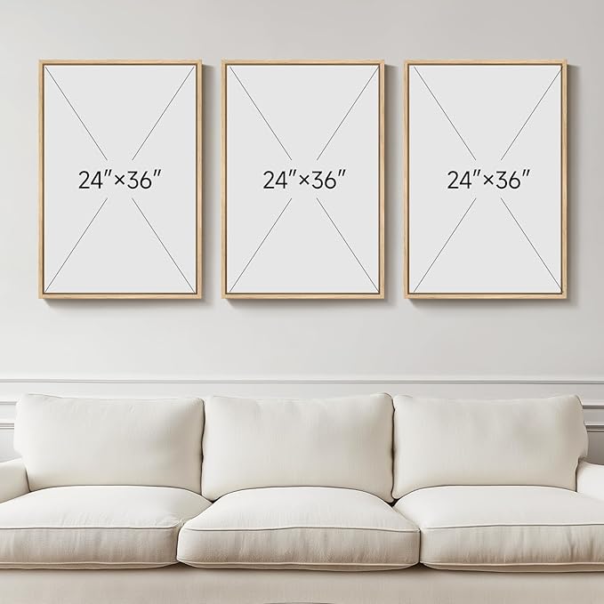 Framed Neutral Wall Art for Living Room, Large 3 Piece Abstract Pastel Grunge Forest Landscape Tree Canvas Artwork Set, Modern Art Decorative Nordic Painting Picture Prints for Hallway Office 24x36 In