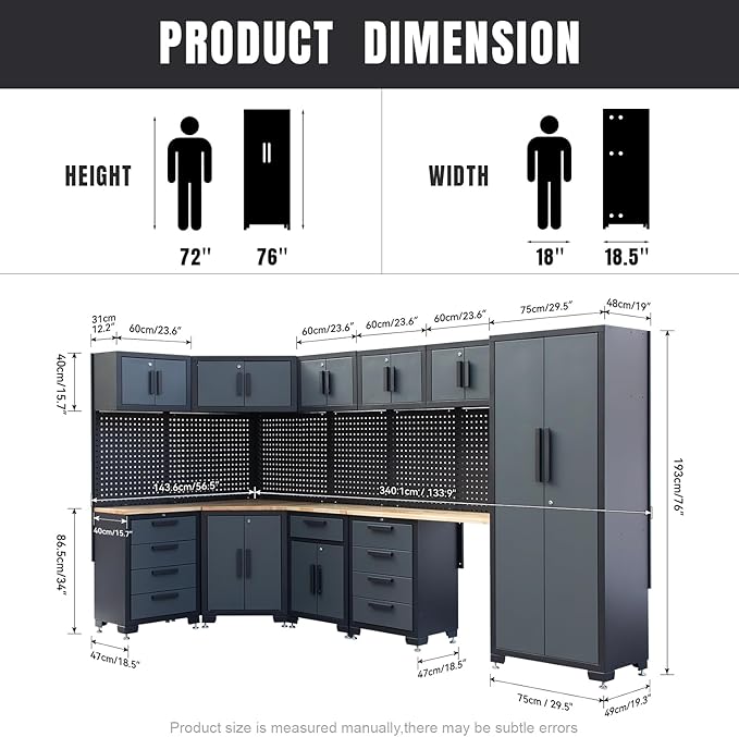Garage Storage Cabinet System Corner Workshop Set 15-Pcs Garage Cabinets and Storage System for Tool Organization