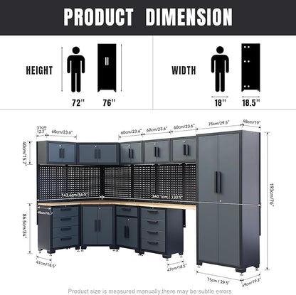 Garage Storage Cabinet System Corner Workshop Set 15-Pcs Garage Cabinets and Storage System for Tool Organization