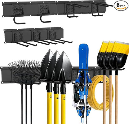 Garage Tool Organizer Wall Mount, Easy to 48inch Install Heavy-Duty Garage Storage System with Adjustable 7 Hooks, Garden Tool Rack for Shovels, Rakes, Yard Tools