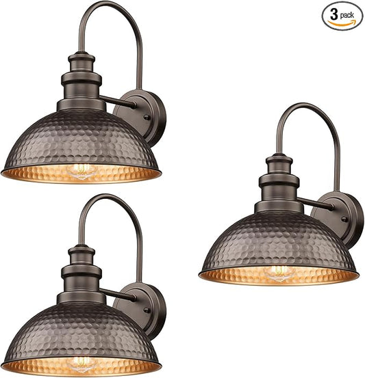 Outdoor Farmhouse Barn Lights, Anti-Rust Outdoor Wall Sconce, Exterior Wall Lights, Front Door Mounted Lighting Fixture,Vintage Outside Lighting for Porch,Garage,Patio (Oil-Rubbed Bronze, 3 Pack)