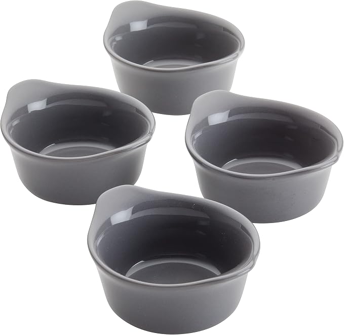 Rachael Ray Solid Glaze Ceramics Round Ramekins/Dipping Cup Set, 4 Piece, Gray
