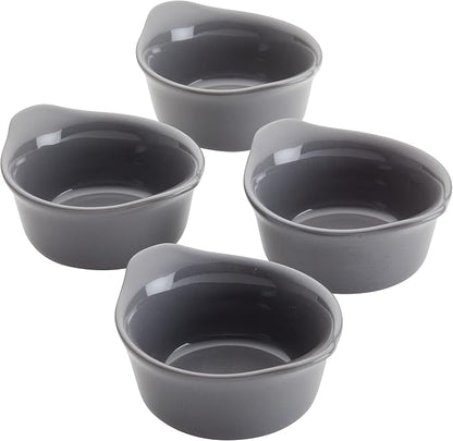 Rachael Ray Solid Glaze Ceramics Round Ramekins/Dipping Cup Set, 4 Piece, Gray