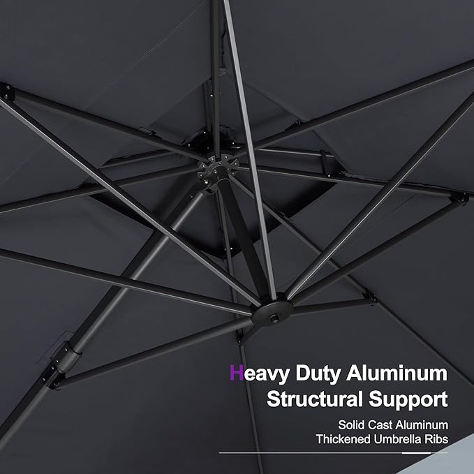PURPLE LEAF 10' X 13' Cantilever Outdoor Umbrellas Large Patio Umbrella Hanging Double Top Rectangle Offset Umbrella with 360°Rotation Tilting Umbrella Outdoor Patio Grey