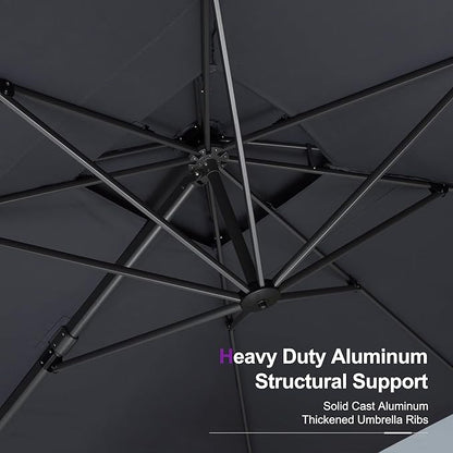 PURPLE LEAF 10' X 13' Cantilever Outdoor Umbrellas Large Patio Umbrella Hanging Double Top Rectangle Offset Umbrella with 360°Rotation Tilting Umbrella Outdoor Patio Grey