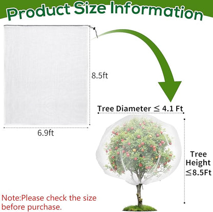 Fruit Tree Netting with Drawstring, 6.9x8.5ft Ultra-Fine Mesh Garden Insect & Bird Protection Cover, Breathable Reusable Tree Netting for Citrus, Apple, Peach & Shrubs