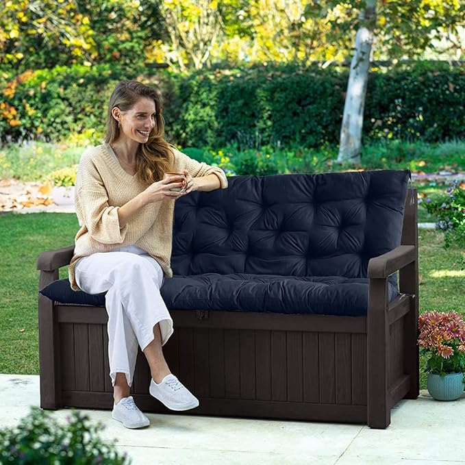 Swing Replacement Seat Cushions, 2-3 Seater Bench Cushions for Outdoor Furnitur with Backrest, Garden Recliner Seat Cushions Waterproof Sofa Pads (Dark Blue, 47x40in)