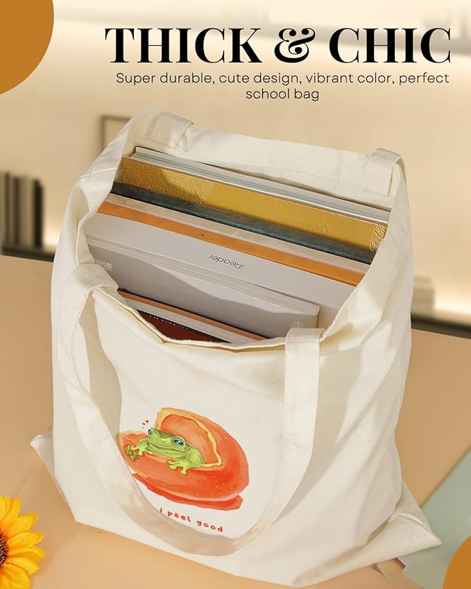 AUSVKAI Canvas Tote Bag Aesthetic for Women, Cute Reusable Cloth Cotton Bags for Shopping Beach Grocery