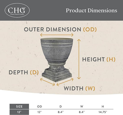 Classic Home and Garden Spartan Urn Planter - Timeless Plant Urn for Floral Displays - Durable Indoor & Outdoor Plastic Garden Planters (14”, Oil Rubbed Bronze)