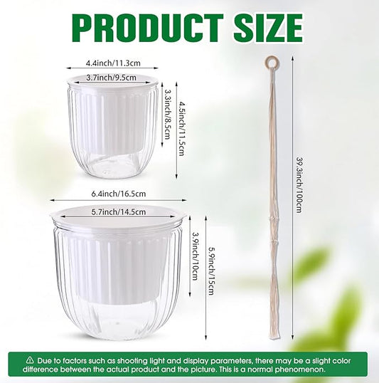 6 Pack Self Watering Hanging Planters Indoor Flower Pots(4.5"+6.5") Visible Water Level Markers 3 Hanging Ropes with Drainage Holes for Indoor Outdoor Garden Home Decor Supplies (White)