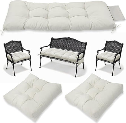 3 Pcs Wicker Chair Cushions Patio Loveseat Chaise Cushion Set - 1200D 47x19*4 Inch Waterproof Wicker Bench Cushions with 2 19x19x4 Inch Chair Cushions for Garden Porch Wicker Patio Furniture(White)