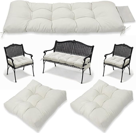 3 Pcs Wicker Chair Cushions Patio Loveseat Chaise Cushion Set - 1200D 47x19*4 Inch Waterproof Wicker Bench Cushions with 2 19x19x4 Inch Chair Cushions for Garden Porch Wicker Patio Furniture(White)