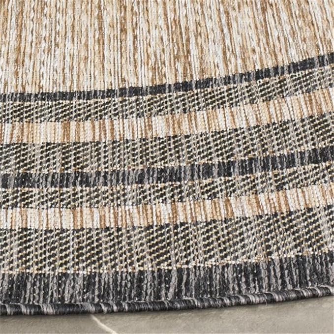 SAFAVIEH Courtyard Collection 5'3" Round Natural / Black CY8475 Indoor/-Outdoor-Waterproof Easy-Cleaning Patio Backyard Mudroom Area-Rug