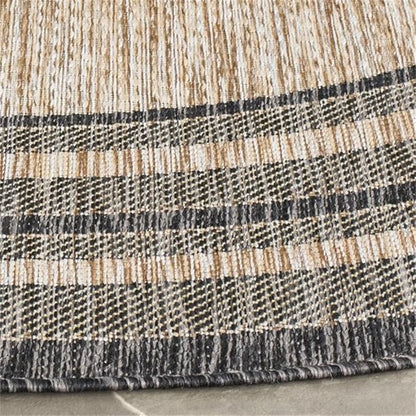 SAFAVIEH Courtyard Collection 5'3" Round Natural / Black CY8475 Indoor/-Outdoor-Waterproof Easy-Cleaning Patio Backyard Mudroom Area-Rug