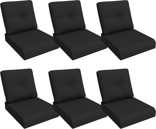 Outdoor Chair Cushions Set for Patio Furniture, 22x25/22x24 Inch, Waterproof & Fade Resistant Patio Chair Cushions, Thick Patio Furniture Cushion for Chair, Sofa, and Couch (Black, 6 Set)