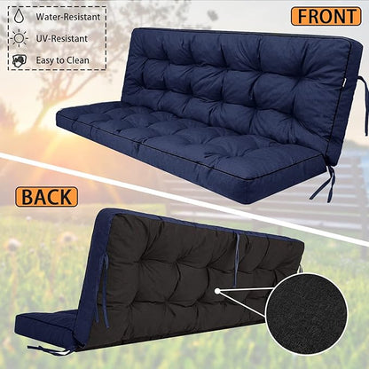 Swing Replacement Seat Cushions, 2-3 Seater Bench Cushions for Outdoor Furnitur with Backrest, Garden Recliner Seat Cushions Waterproof Sofa Pads (Dark Blue, 70.8x40in)