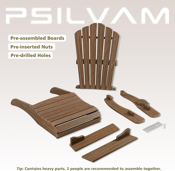 Psilvam Oversized Adirondack Chair, Fade-Resistant & Odor-Free Poly Lumber Fire Pit Chair with Cup Holder, Weatherproof Lawn Chair, Easy 15 Min Install Patio Chair, 350 Lbs Support (1, Light Brown)