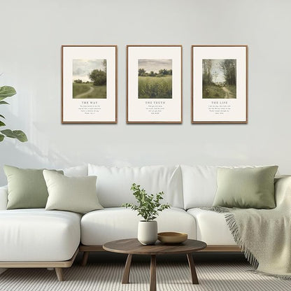 CHDITB Christian Path Framed Canvas Wall Art Set, Biblical Verses Wall Decor, Scripture Spiritual Wall Painting, Vintage the Way the Truth the Life Art Prints for Church Zen Room Office 24"x36"x3