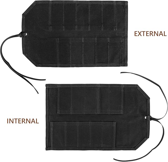Tool Roll,10Slots Tool Roll Up Pouch,Heavy Duty Waxed Canvas Tool Roll Bag,Chisel Wrench Spanner Roll Tool Pouch with Leather Rope,Tool Roll Organizer for Mechanic Electrician Plumber Carpenter
