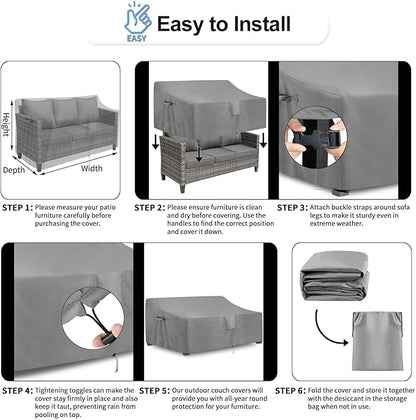 OutdoorLines Outdoor Waterproof Patio 4-Seater Couch Cover - UV Resistant Patio Sofa Furniture Covers Weatherproof Heavy Duty Glider Covers for Outdoor Furniture, 104Wx32.5Dx33H Inches, Gray