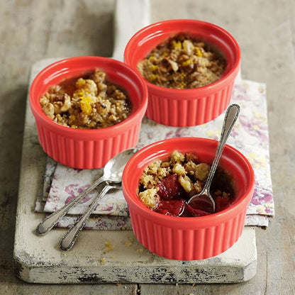 Cinf Porcelain Ramekin Red 10 oz Pudding Bowls Dishes Cup for Baking- Set of 4,Souffle Cups Dishes, Creme Brulee, Custard Cups, Desserts, Oven, Microwave, Freezer and Dishwasher Safe