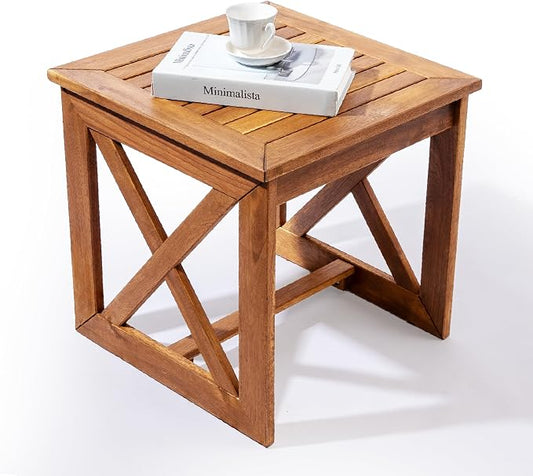 ARROWSTONE 100% Acacia Wood Small Table, Side Table for Indoor & Outdoor Space, Patio, Poolside, Garden, Living Room (X-braced Style)