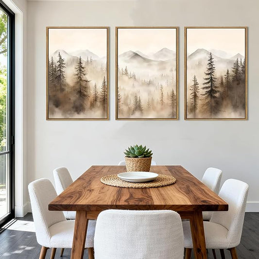 IARTTOP Extra Large Mountain Canvas Wall Art 24x36 Inch Framed Forest Woodland Art Prints Abstract Modern Farmhouse Wall Decor Set of 3 for Living room Dining room Bedroom