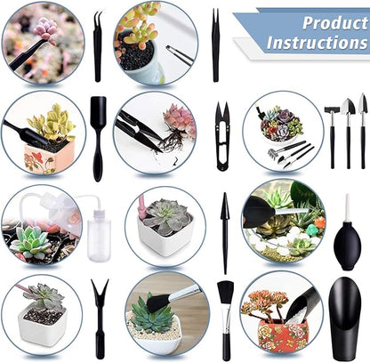 Succulent Tools, 13 Pcs Mini Garden Tool Set, Transplanting Tools Set,Succulent Care kit for Succulent Miniature Gardening Plant, Black